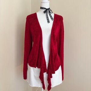 Vintage Y2K coquette fairy ruffle chenille knit cardigan sweater shrug wrap L